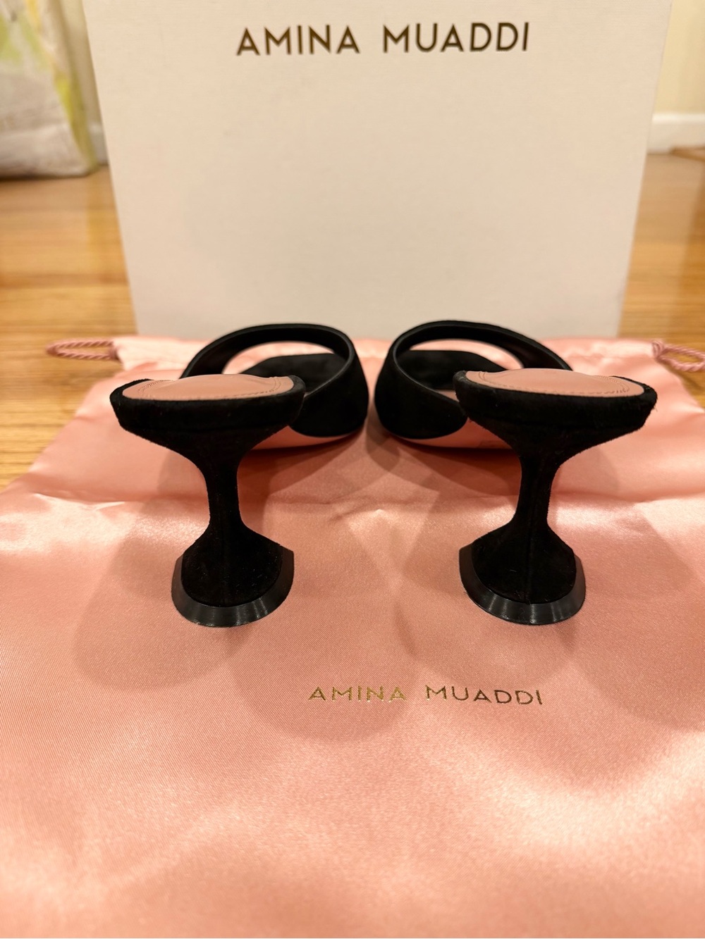 AMINA MUADDI Lupita Slipper 70 Black Suede Mule Sandals Heels 39.5 - Picture 6 of 11